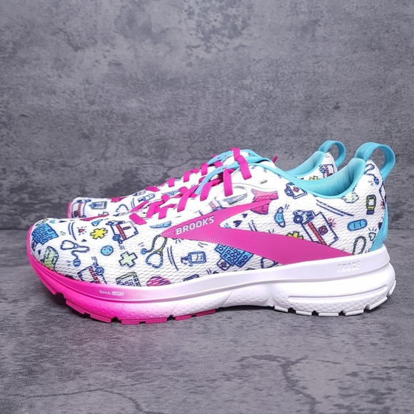 Brooks Shoes - BROOKS Trace 4 Hero Medical Nurse Running Shoes Womens Size 6 B White Pink
